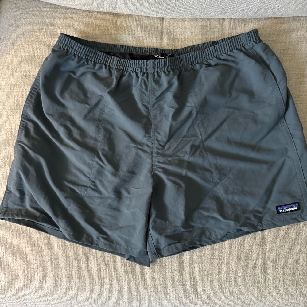 Patagonia Men's Shorts in Plume Grey and Light Blue Trim